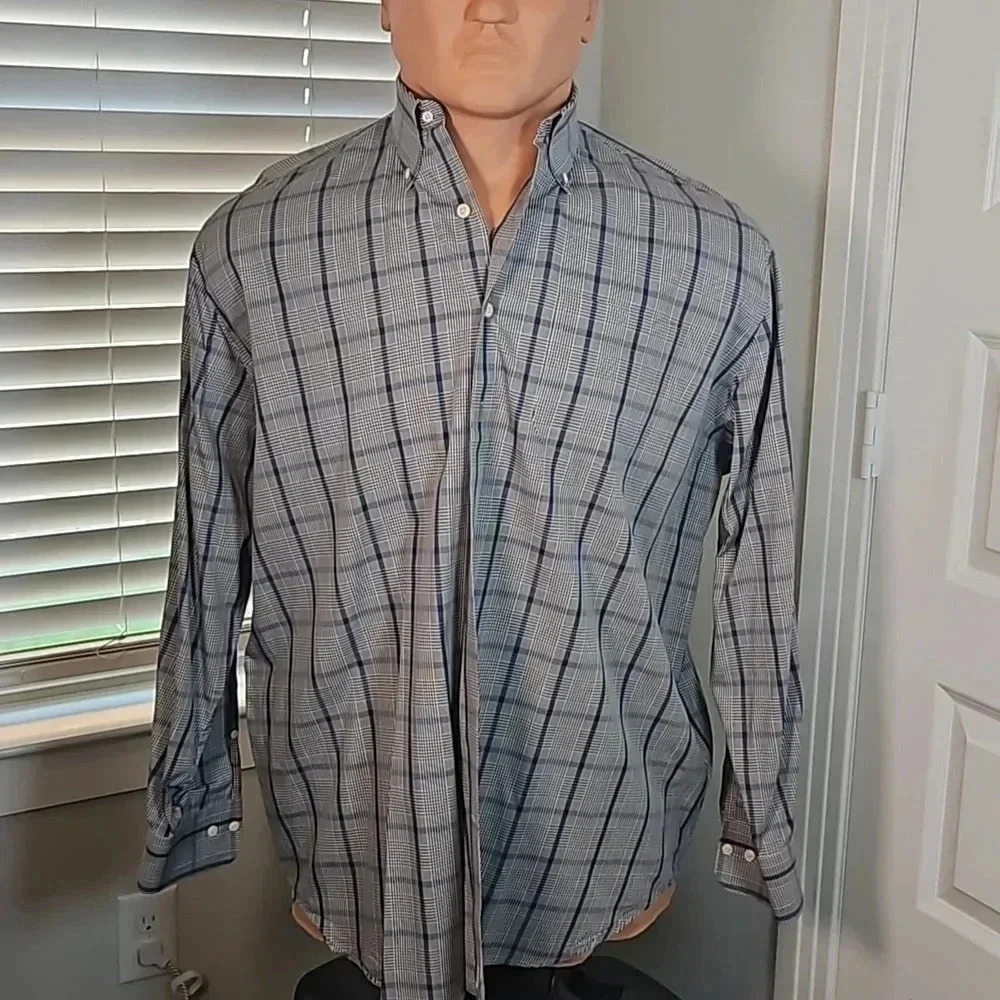 Peter Millar Long Sleeve Button Down Sport Shirt Blue Grey XXL